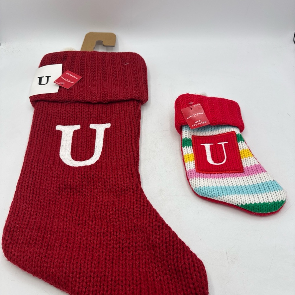 2 New Wondershop Large 19" And Mini 8" Christmas Stocking  Letter U Knit Target